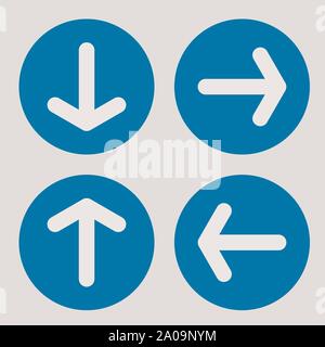 Pfeilsymbole - alle Richtungen nach links, rechts, oben, unten Vector Illustration - Blau, Weiß. Stock Vektor