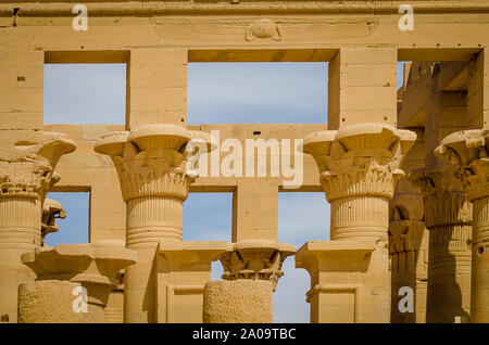 Ägypten. Spalten im Kiosk des Trajan. Tempel von Philae. Stockfoto