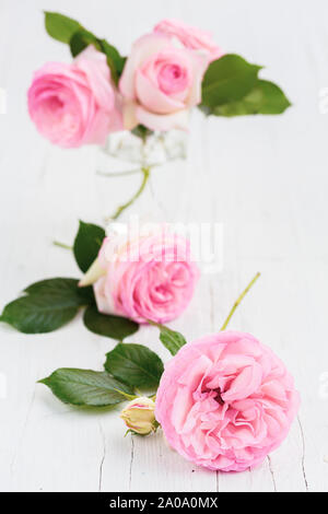 Rosa Rosen in einem Glas Stockfoto