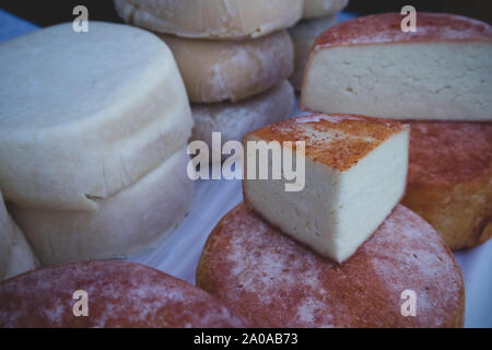 Verschiedene Frischkäse am Markt in Mexiko Stadt Stockfoto