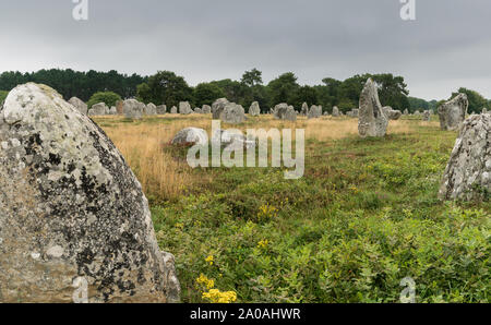 Ein Blick auf die prähistorischen monolith Stein Ausrichtungen in der Bretagne bei Carnac Stockfoto