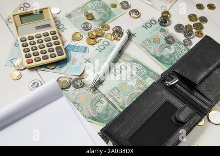 Schwarzes Leder-Etui mit polnischen Geld. Business Konzept Stockfoto