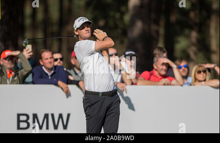 Wentworth Golf Club, Surrey, Großbritannien. 19. Sep 2019. European Tour Golf, BMW PGA Championship Wentworth; Thomas Pieters (BEL) unter seinem T-Stück, das am 8. Loch Credit: Aktion Plus Sport Bilder/Alamy leben Nachrichten Stockfoto