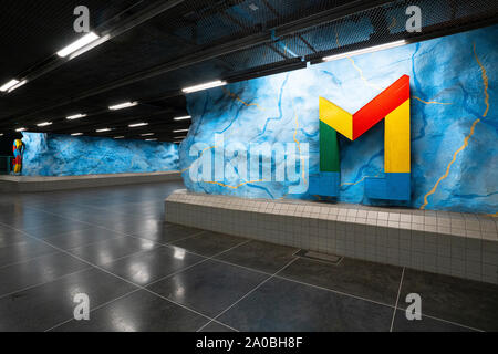 Stockholm, Schweden. September 2019. Die Inneneinrichtung auf Stadion U-Bahn Station Stockfoto