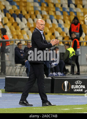 Kiew, Ukraine. 19 Sep, 2019. UWE ROSLER, Head Coach von Malmö FF, reagiert während der UEFA Europa League - Saison 2019/20 Gruppenphase Fußballspiel zwischen Malmö FF und Dynamo Kiew, an der Olimpiyskiy Stadion in Kiew, Ukraine, am 19. September 2019. Credit: Serg Glovny/ZUMA Draht/Alamy leben Nachrichten Stockfoto