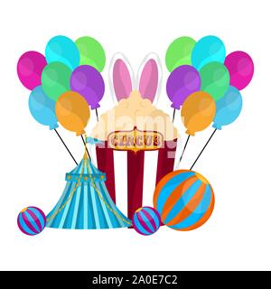 Popcorn Snack mit einem Zirkuszelt und Luftballons - Vector Illustration Stock Vektor