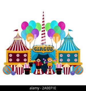 Gruppe von Circus Zelte mit tierischen Dompteure und Luftballons - Vector Illustration Stock Vektor