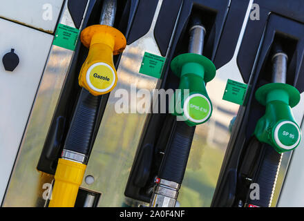Nahaufnahme der Tankstelle Kraftstoffpumpe Stockfoto