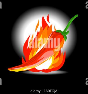 Chili und Flamme Schwimmer im Dunklen. Für die grafische Gestaltung als Logo oder Etikett mit Schichten zeichnen Vector Illustration geeignet Stock Vektor