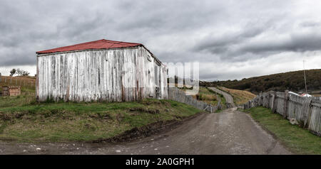 Einer der größten Bauernhöfe auf der Insel Feuerland, die harberton Ranch. Stockfoto