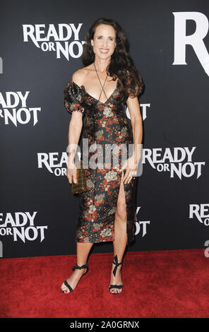 Film Premiere Bereit oder Nicht Mit: Andie MacDowell, Wo: Los Angeles, California, United States Wann: 20 Aug 2019 Quelle: Apega/WENN.com Stockfoto