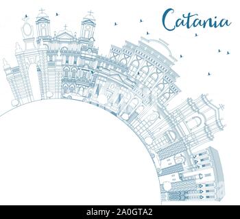 Übersicht Catania Italien Skyline der Stadt mit blauen Gebäude und Kopieren. Vector Illustration. Business Travel und Tourismus Konzept. Stock Vektor