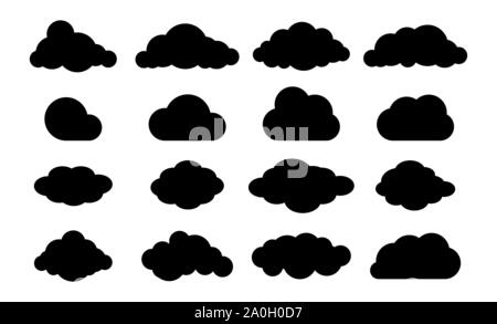 Wolken Silhouette. Cloud Flat Style eingestellt. Himmel Logo. Vektor einrichten der Wettervorhersage formen. Verschiedene Formen sky Stock Vektor