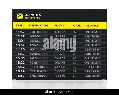 Flughafen boarding Zeichen auf weißem Hintergrund. 3D-Darstellung. Stockfoto