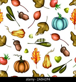 Vector Illustration eines farbigen Herbst nahtlose Muster der Kürbis Gemüse, Blätter, Beeren auf dem Hintergrund Stock Vektor