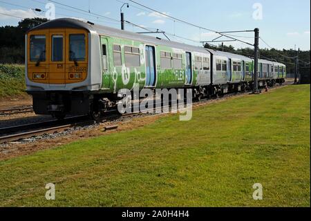 Birmingham Universitäten Prototyp Wasserstoff Brennstoffzelle Hydroflex Zug tun Testläufe bei Quinton Rail Tech Center, Long Marston, Warwickshire Stockfoto