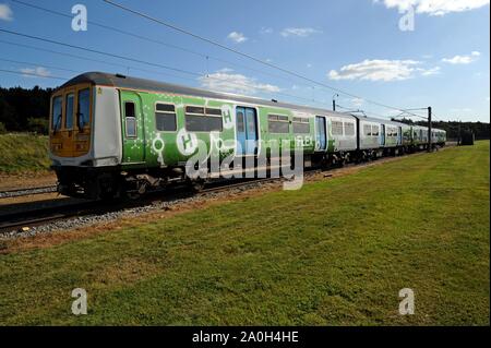 Birmingham Universitäten Prototyp Wasserstoff Brennstoffzelle Hydroflex Zug tun Testläufe bei Quinton Rail Tech Center, Long Marston, Warwickshire Stockfoto