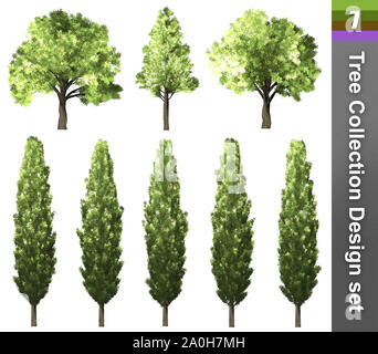 Baum Korrektur Design. 3D-Darstellung. Weißer Hintergrund isolieren. Natur und Gärten Design. Stockfoto