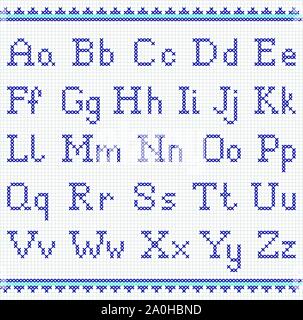 Sticken Alphabet. Groß- und Kleinbuchstaben Stock Vektor
