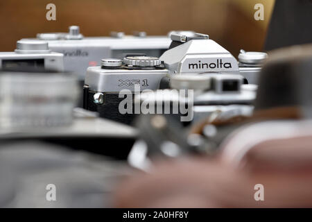 Vilnius, Litauen - 02 März: vintage Film Kamera Minolta XG1 im Flohmarkt am März 02, 2019 in Vilnius, Litauen Stockfoto