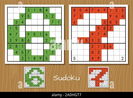 Sudoku Spiel mit den Antworten. 6, 7 Zahlen Stock Vektor