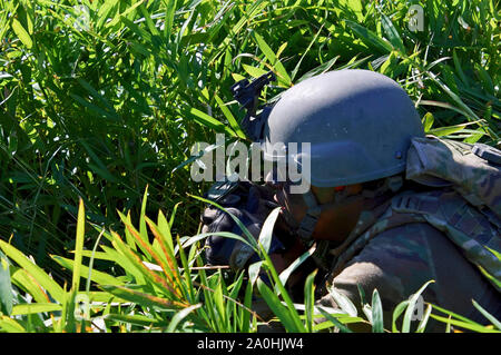 Yamato, Japan. 19 Sep, 2019. US-Armee Soldat in der gemeinsamen militärischen Ausbildung 'Orient Shield 2019' in den Vereinigten Staaten und Japan in der Oyanohara Truppe Feld. Yamato, 19.09.2019 | Verwendung der weltweiten Kredit: dpa/Alamy leben Nachrichten Stockfoto