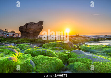 Seltsame Steine Moos und Algen begrüßt Dawn schönen neuen Tag Stockfoto