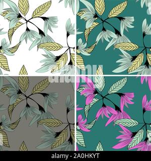 Blumen in abstrakten Stil auf farbigen Hintergrund. Florale botanischen Blume. Fabric Textur. Vektor botanischen Abbildung. Nahtlose Muster Stock Vektor