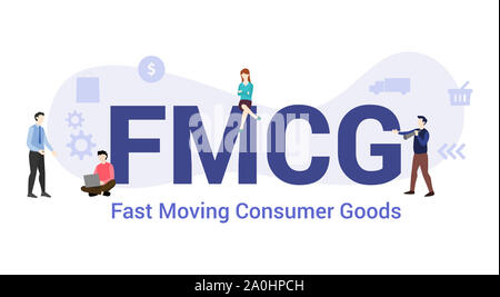 Fast Moving Consumer Goods FMCG-Konzept mit großen Word oder Text und Team Menschen mit modernen Flat Style-Vector Illustration Stockfoto