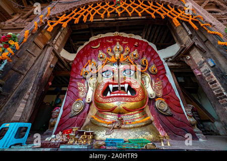 Maske von Swet Bhairav während Indra Jatra Festival in Nepal Stockfoto