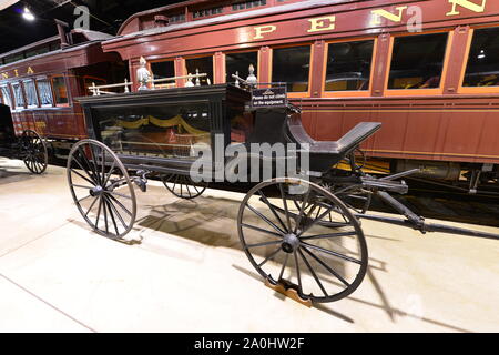 Ein Coach Leichenwagen an der Pennsylvania Railroad Museum. Stockfoto
