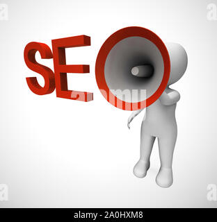 SEO Konzept Symbol bedeutet Suchmaschinenoptimierung für Web site Verkehr. Online Promotion für Ranking und bessere Umsätze - 3D-Darstellung Stockfoto