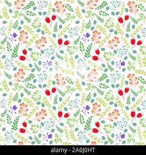 Florale Vektor bunte nahtlose Muster mit Garten Blumen und Pflanzen Stock Vektor