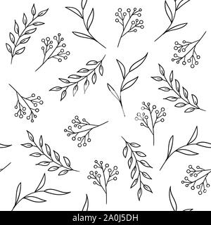 Florale nahtlose Muster mit Pflanzen und Beeren Stock Vektor