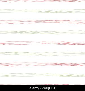 Teilbereiche von Rot und Grün Hand doodle Linien in horizontaler geometrischen Design gezeichnet. Die nahtlose Vektor Muster auf weißem Hintergrund. Toll für Wohlbefinden Stock Vektor