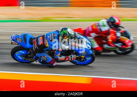 Aragon, Spanien. 20 Sep, 2019. SERGIO GARCIA (11) von Spanien und Estrella Galicia 0,0 während der Moto3 Freies Training 1 von theAragon Grand Prix im Motorland Aragon Rennbahn in Alcañiz, Spanien am 20. September 2019 (Foto: Alvaro Sanchez) Credit: CORDON Cordon Drücken Sie die Taste/Alamy Live News Credit: CORDON PRESSE/Alamy leben Nachrichten Stockfoto