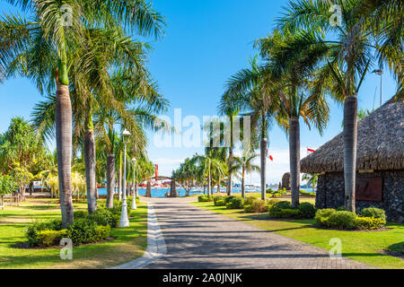 TAHITI, Französisch-polynesien - September 18, 2018: Palm Gasse am Wasser Stockfoto