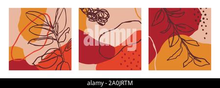 Abstrakte drucken Pflanzen eine Zeile und geometrische Formen in zeitgenössischem Stil. Vector Hintergrund in schlichten skandinavischen Stil. Für Poster, postc Stock Vektor
