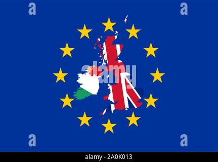 Die Grenze Formen von Großbritannien und Irland in den jeweiligen Ländern Markierungsfahnen auf und in der Mitte der Flagge der EU abgedeckt, die Brexit. Stock Vektor