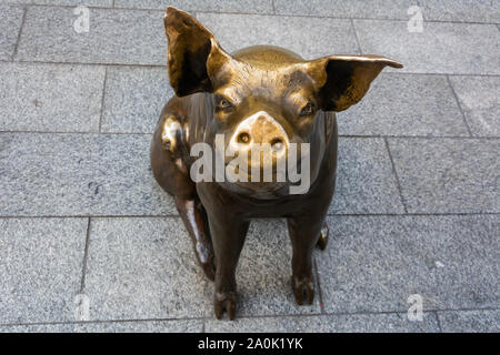 Adelaide, Australien - 16. März 2017. Skulptur von lebensgroße Bronzestatue Schwein, bekannt als Horatio, Rundle Mall Fussgängerzone in Adelaide, SA. Stockfoto