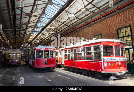 Bendigo, Victoria, Australien - 28. Februar 2017. Straßenbahnen im Straßenbahn-Museum in Bendigo, VIC. Stockfoto