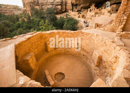 Kiva am Cliff Palace, einem alten Puebloan (Anasazi) Cliff dwelling, die bis ins 13. Jahrhundert bewohnt war, Mesa Verde National Park, Colorado, USA Stockfoto