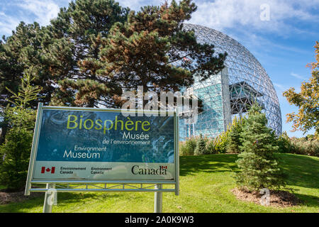 Montreal, Kanada - 19 September 2019: Biosphäre in Park Jean Drapeau. Stockfoto