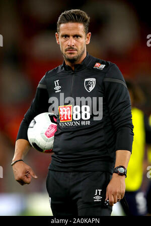 AFC Bournemouth Assistant Manager Jason Tindall vor der Premier League Spiel im St. Mary's Stadium, Southampton. Bild Datum: Freitag, September 20, 2019. Siehe PA-Geschichte Fußball Southampton. Photo Credit: Andrew Matthews/PA-Kabel. Einschränkungen: EDITORIAL NUR VERWENDEN Keine Verwendung mit nicht autorisierten Audio-, Video-, Daten-, Spielpläne, Verein/liga Logos oder "live" Dienstleistungen. On-line-in-Match mit 120 Bildern beschränkt, kein Video-Emulation. Keine Verwendung in Wetten, Spiele oder einzelne Verein/Liga/player Publikationen. Stockfoto