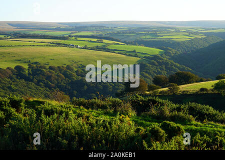 Ein Blick über den Osten Lyn Valley auf Exmoor Stockfoto