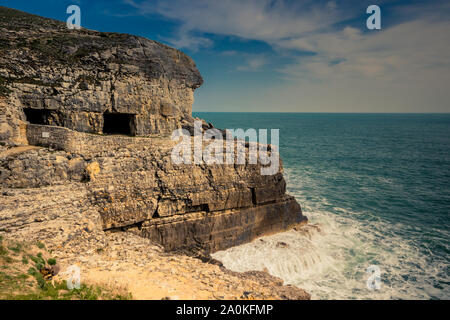 Tilly Laune Höhlen in Durlston Country Park in der Nähe von Swanage, Dorset, Großbritannien Stockfoto