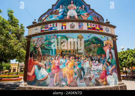 Wandbild Hauptplatz, Tequila, UNESCO-Weltkulturerbe, Jalisco, Mexiko. Stockfoto