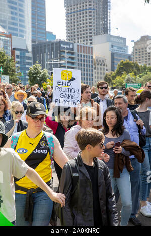 Klimawandel Streik Demonstranten an einer Kundgebung in Sydney, Australien Stockfoto