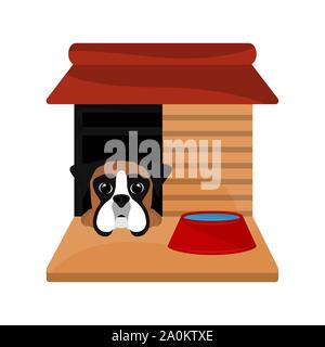 Hund Haus mit einem niedlichen Boxer Cartoon-Vektor Stock Vektor