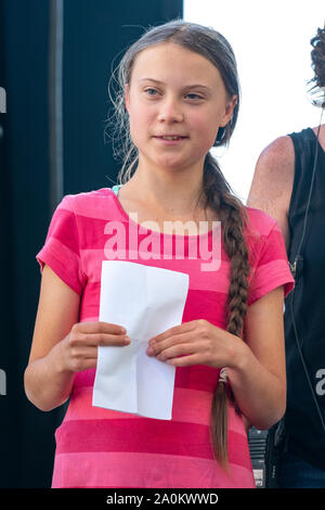 New York, USA, 20. September 2019. Schwedische Aktivistin Greta Thunberg Adressen ein Klima Strike Rally in New York City. Credit: Enrique Ufer/Alamy leben Nachrichten Stockfoto